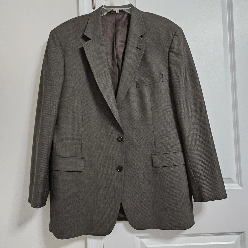 Brooks Brothers Suit Men 46L Brown 346‎ Stretch Houndstooth 2-Button Pleat 37x30
